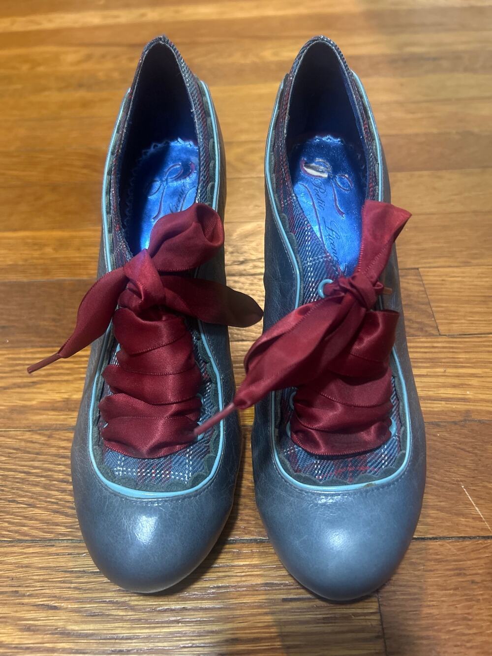 Poetic License Vintage Style Oxford Heels Leather Blue Red Shoes US 5.5 *Flaws